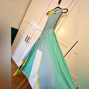 THE KIT. Size M Maxi Wrap Dress with Green Blue White  Asymmetrical Print